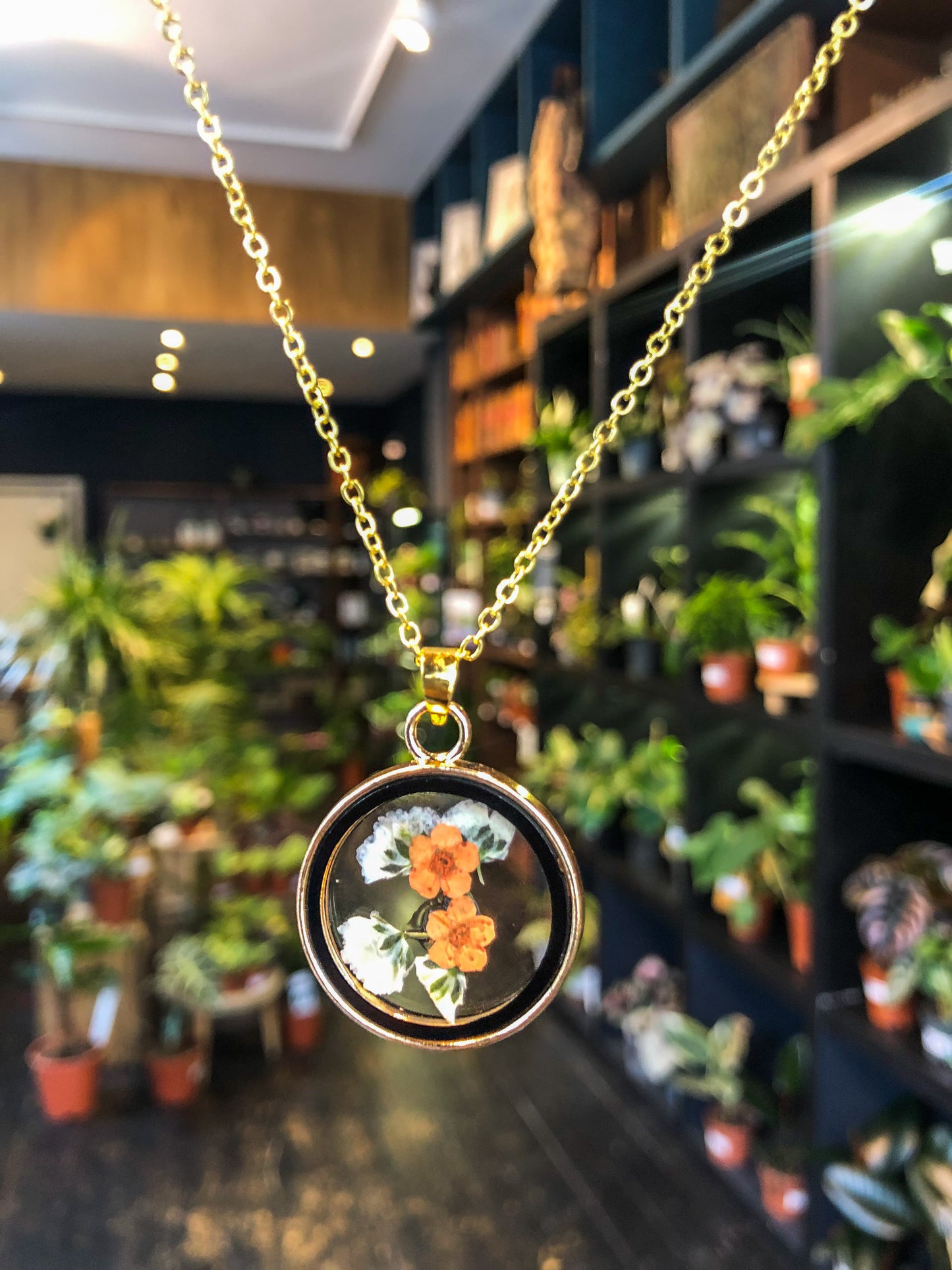 Orange Flowers Necklace | Real pressed flower necklace