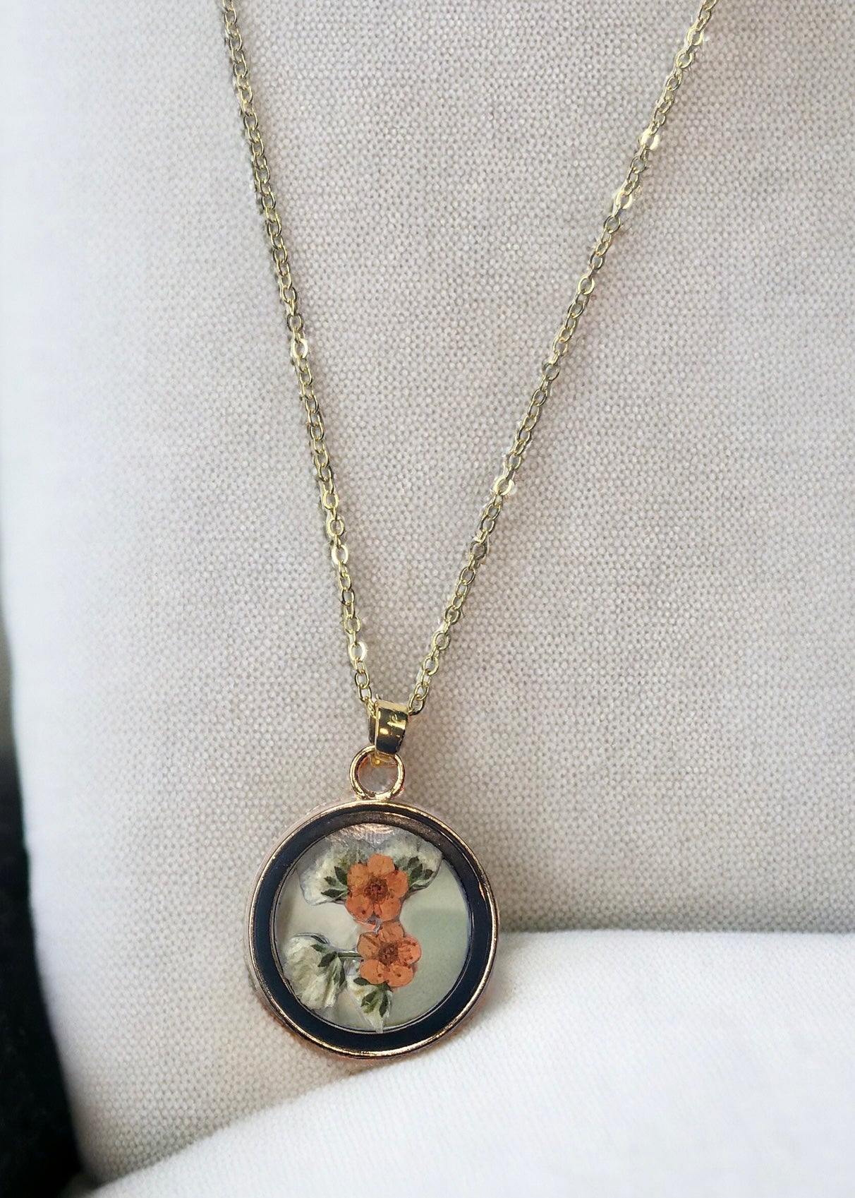 Orange Flowers Necklace | Real pressed flower necklace