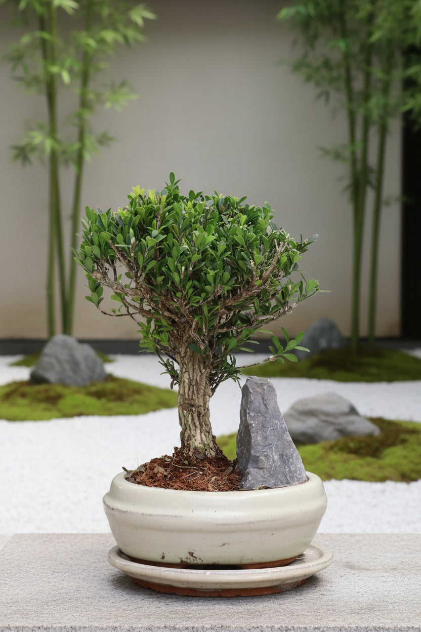 Buxus Bonsai with rock